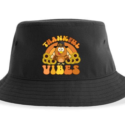 Retro Thankful Vibes Autumn Groovy Thanksgiving Turkey Gift Sustainable Bucket Hat