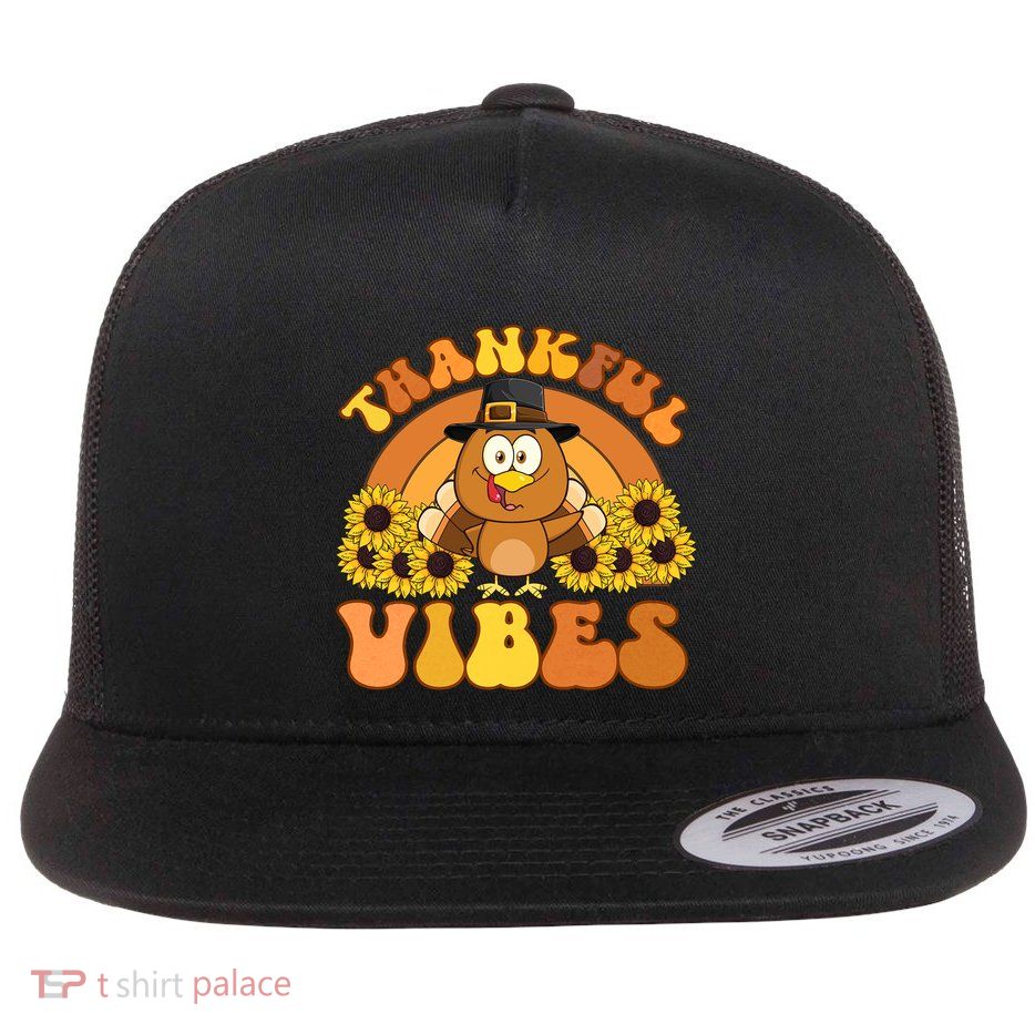 Retro Thankful Vibes Autumn Groovy Thanksgiving Turkey Gift Flatbill Hat