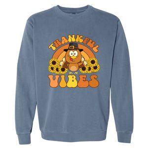 Retro Thankful Vibes Autumn Groovy Thanksgiving Turkey Gift Garment-Dyed Sweatshirt