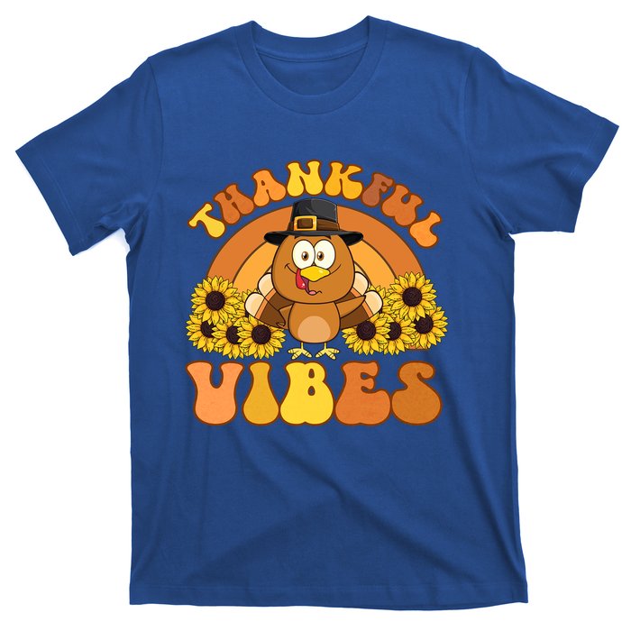 Retro Thankful Vibes Autumn Groovy Thanksgiving Turkey Gift T-Shirt