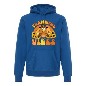 Retro Thankful Vibes Autumn Groovy Thanksgiving Turkey Gift Premium Hoodie