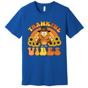 Retro Thankful Vibes Autumn Groovy Thanksgiving Turkey Gift Premium T-Shirt