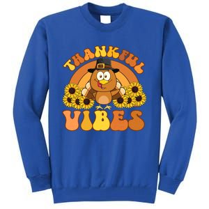 Retro Thankful Vibes Autumn Groovy Thanksgiving Turkey Gift Tall Sweatshirt