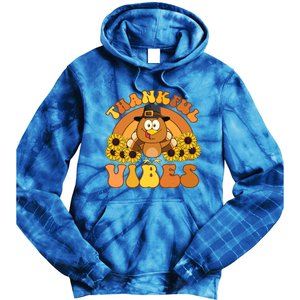 Retro Thankful Vibes Autumn Groovy Thanksgiving Turkey Gift Tie Dye Hoodie