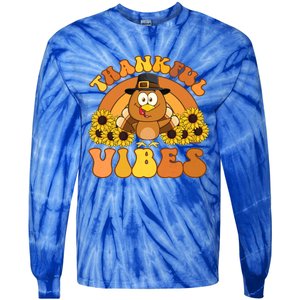 Retro Thankful Vibes Autumn Groovy Thanksgiving Turkey Gift Tie-Dye Long Sleeve Shirt