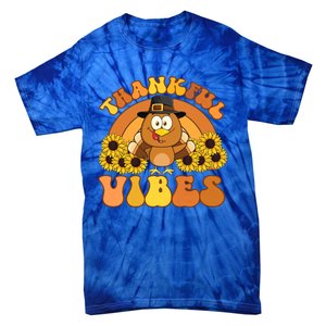 Retro Thankful Vibes Autumn Groovy Thanksgiving Turkey Gift Tie-Dye T-Shirt