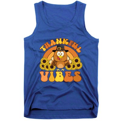 Retro Thankful Vibes Autumn Groovy Thanksgiving Turkey Gift Tank Top