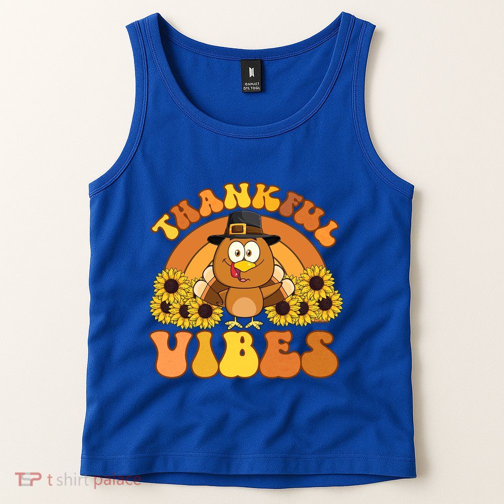 Retro Thankful Vibes Autumn Groovy Thanksgiving Turkey Gift Tank Top