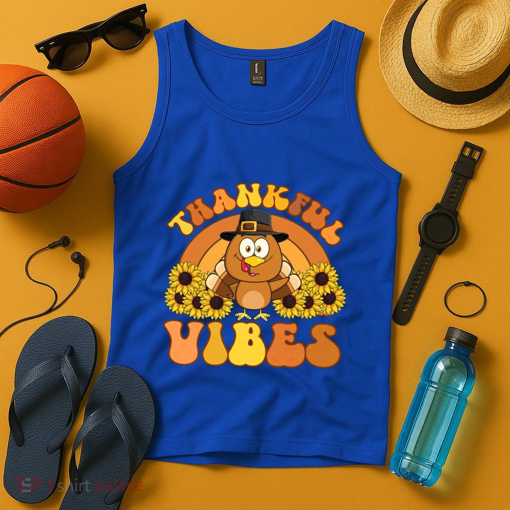 Retro Thankful Vibes Autumn Groovy Thanksgiving Turkey Gift Tank Top