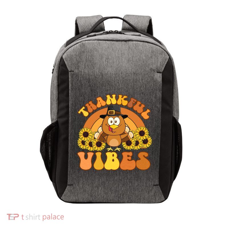 Retro Thankful Vibes Autumn Groovy Thanksgiving Turkey Gift Vector Backpack