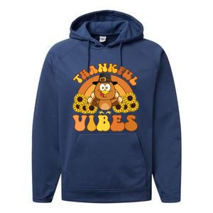 Retro Thankful Vibes Autumn Groovy Thanksgiving Turkey Gift Performance Fleece Hoodie