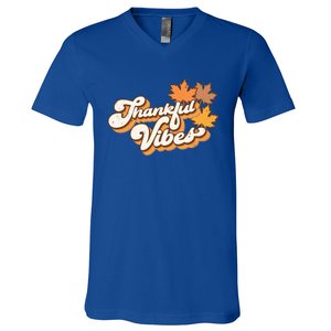 Retro Thankful Vibes Autumn Thanksgiving Fall Season Funny Gift V-Neck T-Shirt