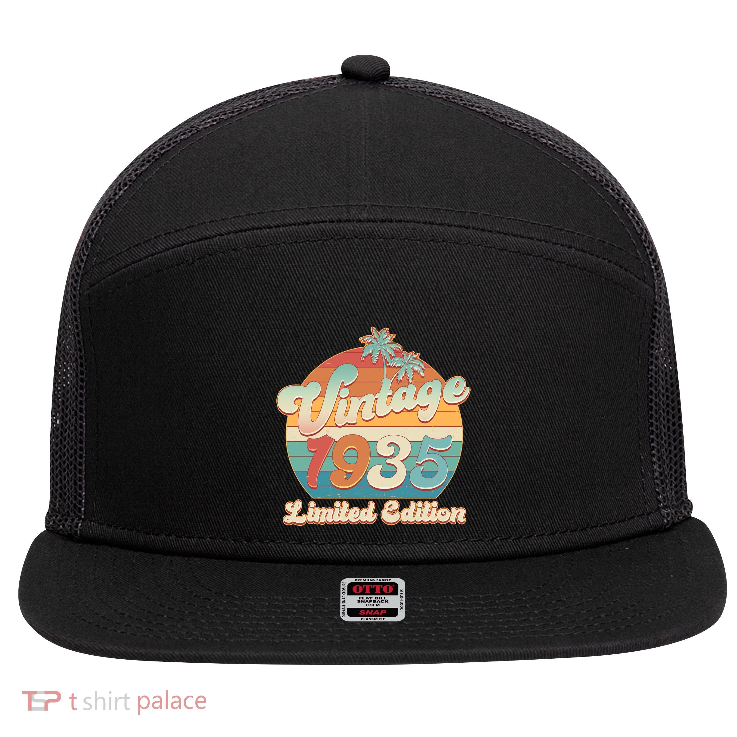 Retro Tropical Vintage 1935 Limited Edition 90th Birthday 7 Panel Mesh Trucker Snapback Hat
