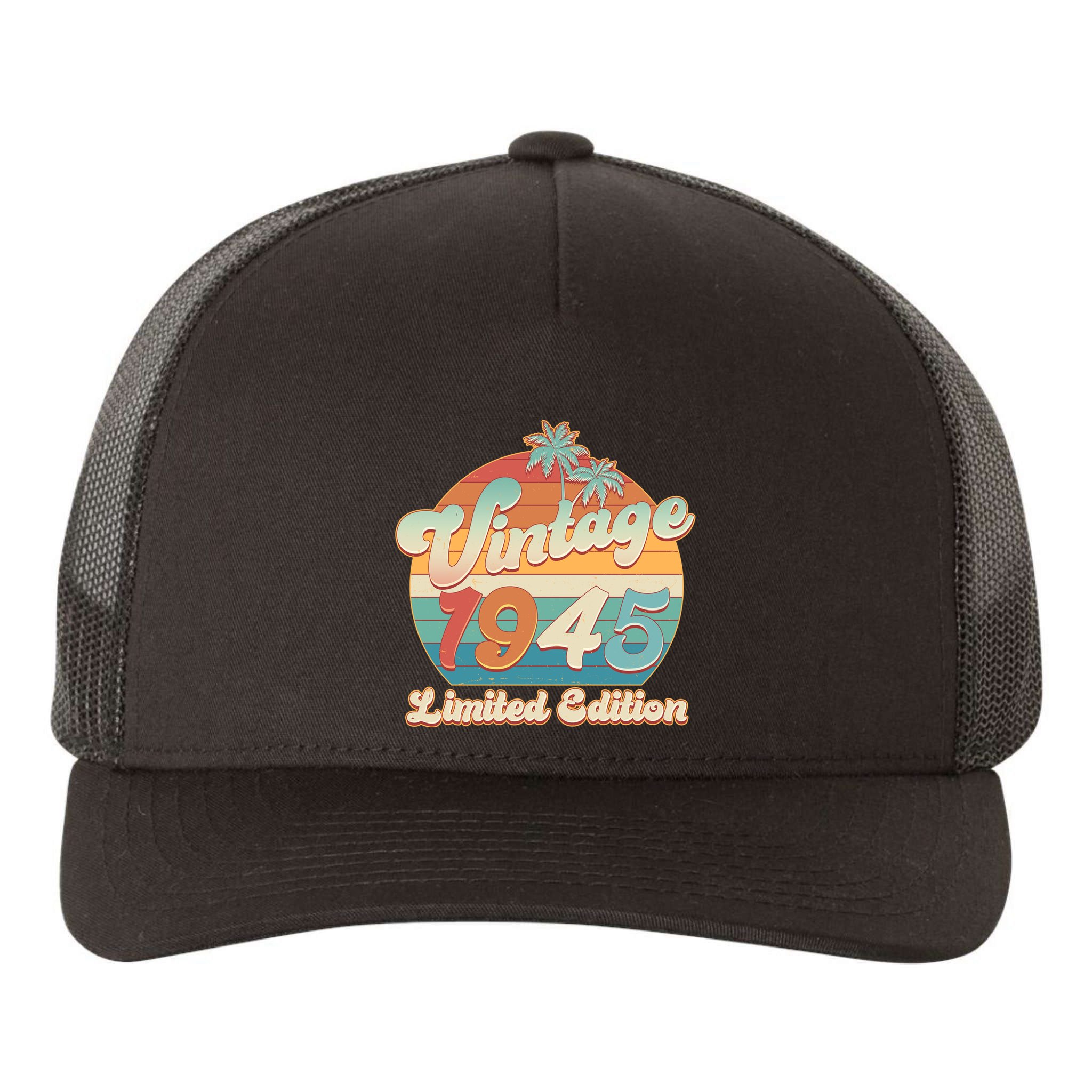 Retro Tropical Vintage 1945 Limited Edition 80th Birthday Yupoong Adult 5-Panel Trucker Hat