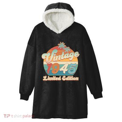 Retro Tropical Vintage 1945 Limited Edition 80th Birthday Hooded Wearable Blanket