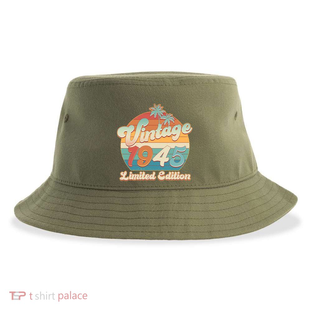 Retro Tropical Vintage 1945 Limited Edition 80th Birthday Sustainable Bucket Hat