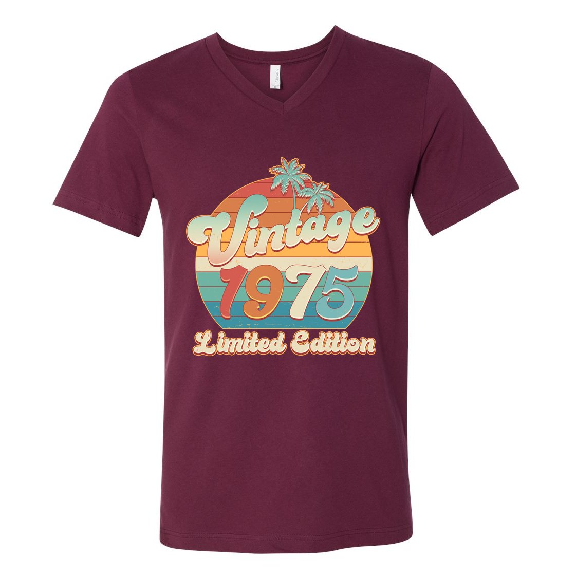 Retro Tropical Vintage 1975 Limited Edition 50th Birthday V-Neck T-Shirt