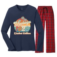 Retro Tropical Vintage 1923 Limited Edition 100th Birthday Women's Long Sleeve Flannel Pajama Set 