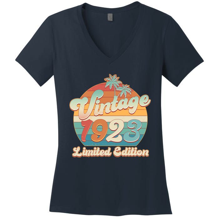 Retro Tropical Vintage 1923 Limited Edition 100th Birthday Women's V-Neck T-Shirt