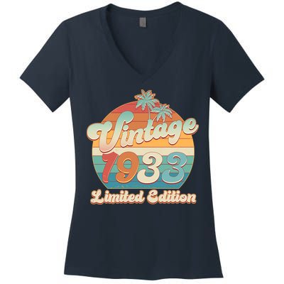 Retro Tropical Vintage 1933 Limited Edition 90th Birthday Women's V-Neck T-Shirt