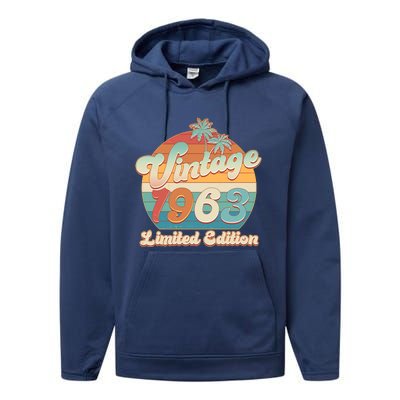 Retro Tropical Vintage 1963 Limited Edition 60th Birthday Performance Fleece Hoodie