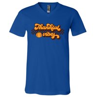 Retro Thankful Vibes Thanksgiving Fall Season Gift V-Neck T-Shirt