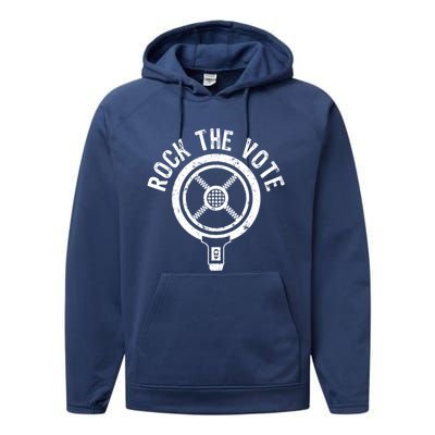 Rock The Vote Vintage Microphone Distressed White Gift Performance Fleece Hoodie