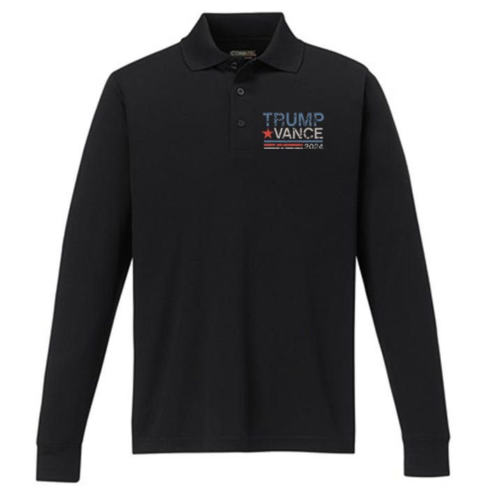 Retro Trump Vance 2024 Stripe Trump Jd Vance Performance Long Sleeve Polo