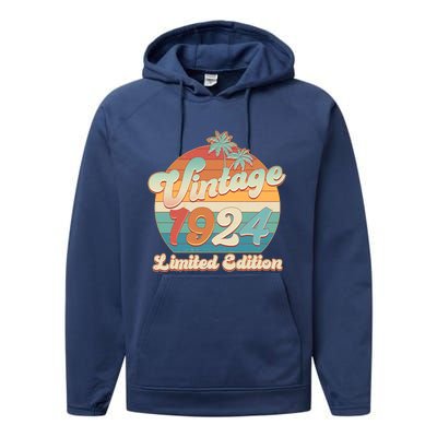 Retro Tropical Vintage 1924 Limited Edition 100th Birthday Performance Fleece Hoodie