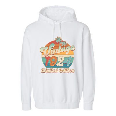 Retro Tropical Vintage 1924 Limited Edition 100th Birthday Garment-Dyed Fleece Hoodie