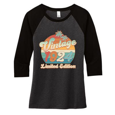 Retro Tropical Vintage 1924 Limited Edition 100th Birthday Women's Tri-Blend 3/4-Sleeve Raglan Shirt