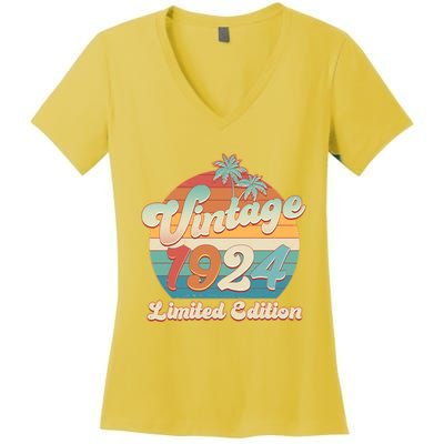 Retro Tropical Vintage 1924 Limited Edition 100th Birthday Women's V-Neck T-Shirt