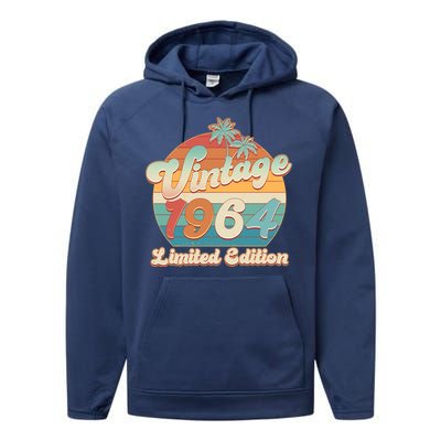 Retro Tropical Vintage 1964 Limited Edition 60th Birthday Performance Fleece Hoodie