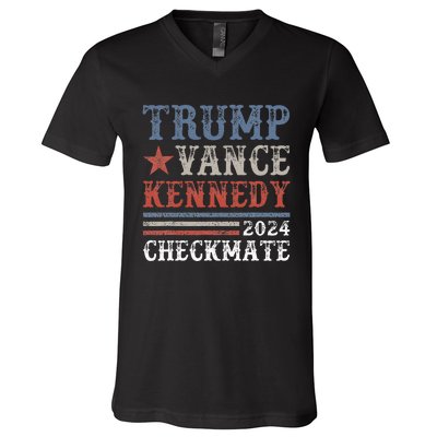 Retro Trump Vance Kennedy Checkmate President 2024 V-Neck T-Shirt