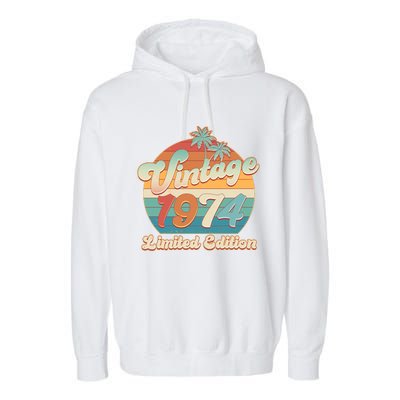 Retro Tropical Vintage 1974 Limited Edition 50th Birthday Garment-Dyed Fleece Hoodie