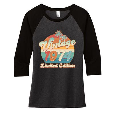 Retro Tropical Vintage 1974 Limited Edition 50th Birthday Women's Tri-Blend 3/4-Sleeve Raglan Shirt