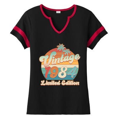 Retro Tropical Vintage 1984 Limited Edition 40th Birthday Ladies Halftime Notch Neck Tee