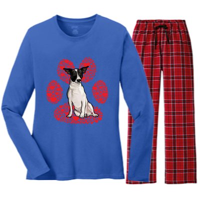 Rat Terrier Valentines Day Dog Love Paw Gift Women's Long Sleeve Flannel Pajama Set 