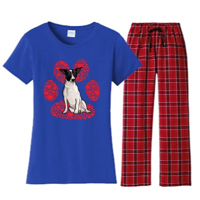 Rat Terrier Valentines Day Dog Love Paw Gift Women's Flannel Pajama Set