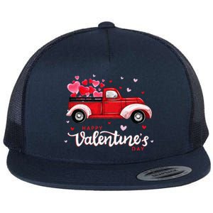 Red Truck With Hearts Happy Valentine's Day Gifts For Women Flat Bill Trucker Hat