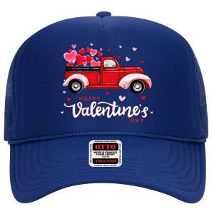 Red Truck With Hearts Happy Valentine's Day Gifts For Women High Crown Mesh Back Trucker Hat