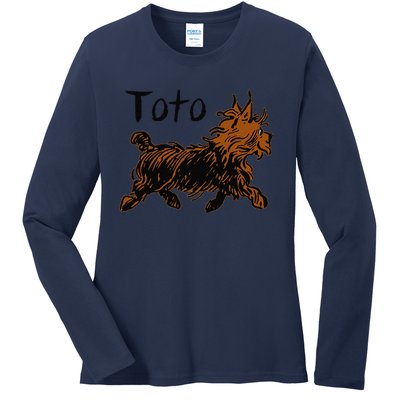 Retro Toto Wizard Of OZ Dog Art DesignFunny Fairytale Ladies Long Sleeve Shirt