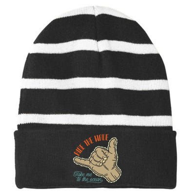 Ride The Wave Take Me To The Ocean Striped Beanie with Solid Band