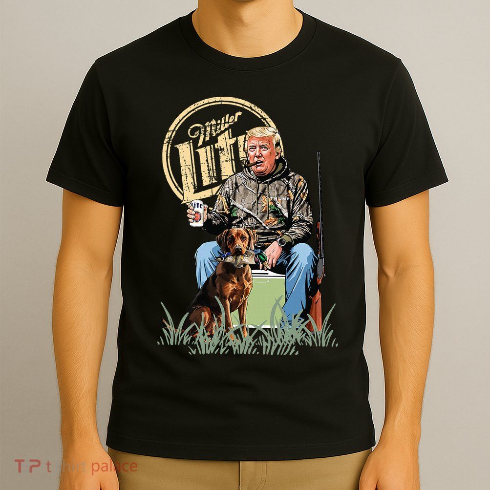Retro Trump With Dog Fishermen Trump Fishing Hunting Season T-Shirt
