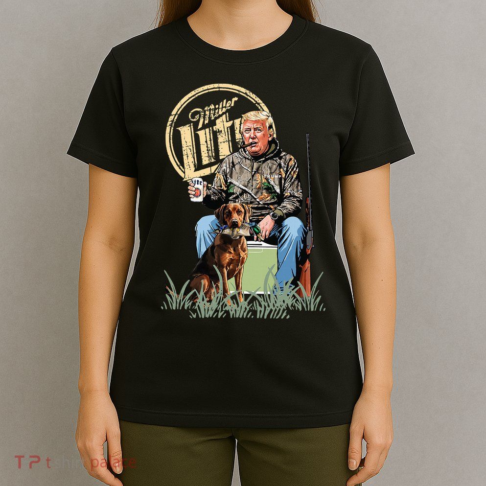 Retro Trump With Dog Fishermen Trump Fishing Hunting Season T-Shirt