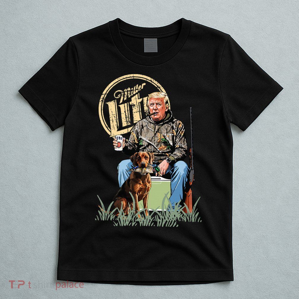 Retro Trump With Dog Fishermen Trump Fishing Hunting Season T-Shirt