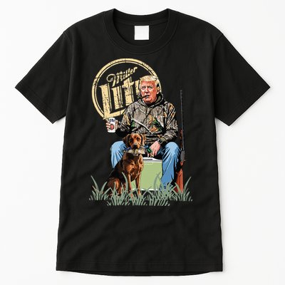 Retro Trump With Dog Fishermen Trump Fishing Hunting Season Tall T-Shirt
