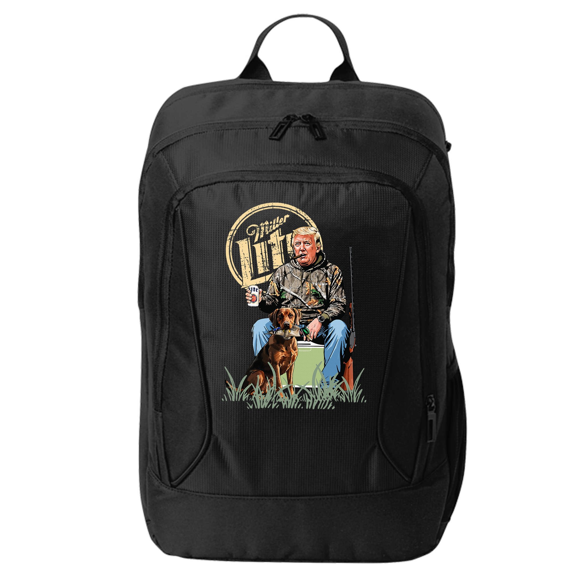Retro Trump With Dog Fishermen Trump Fishing Hunting Season City Backpack