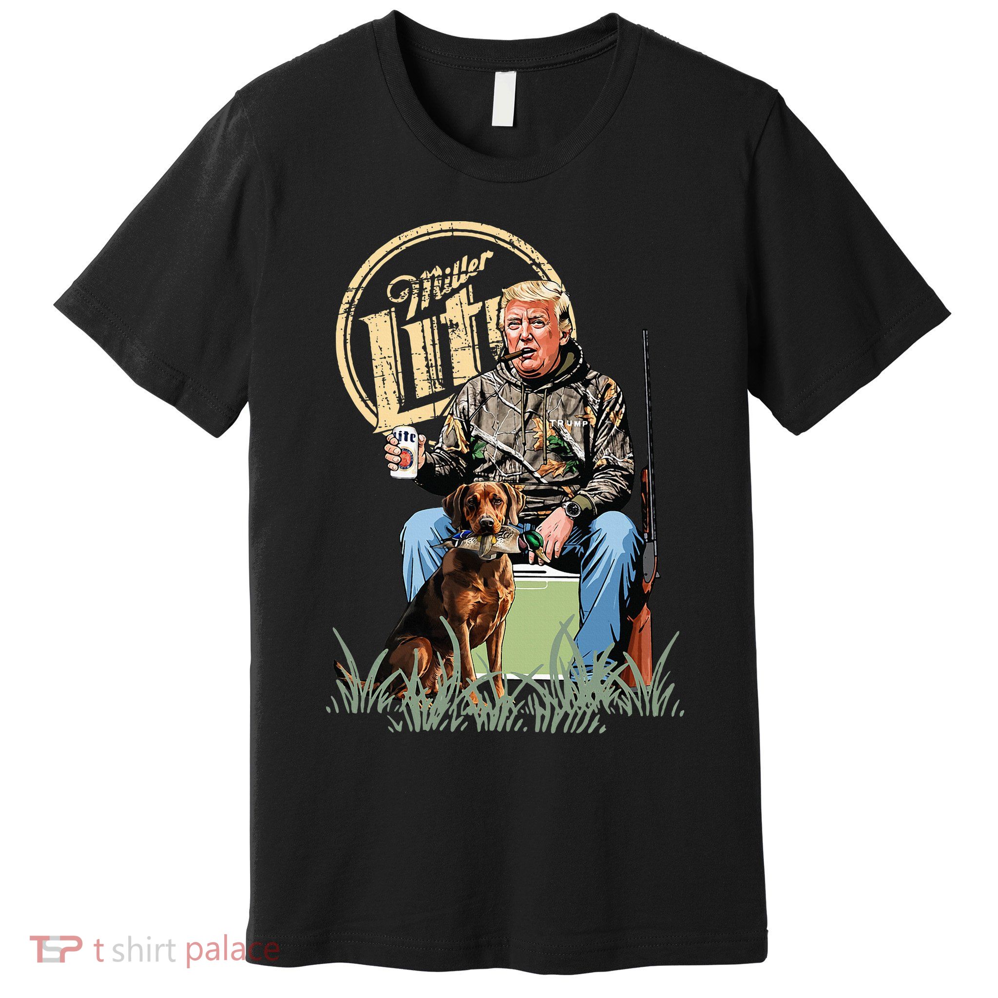 Retro Trump With Dog Fishermen Trump Fishing Hunting Season Premium T-Shirt