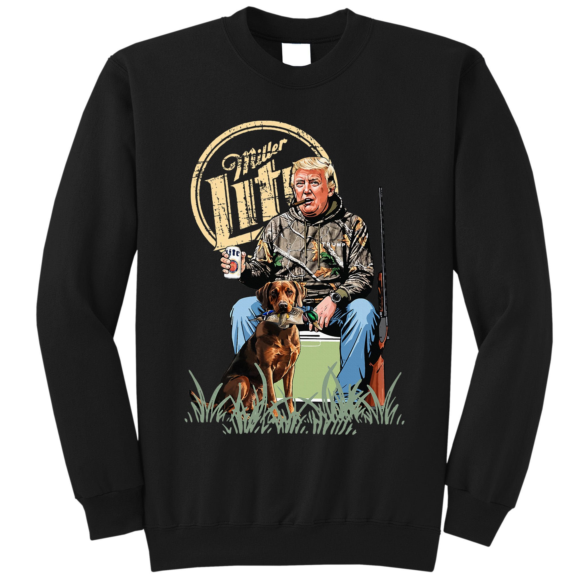 Retro Trump With Dog Fishermen Trump Fishing Hunting Season Tall Sweatshirt